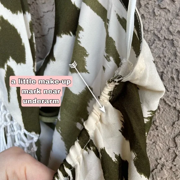 ANTHROPOLOGIE Olive Green & White Satin Fringe Cover Up Halter Dress - Picture 10 of 15